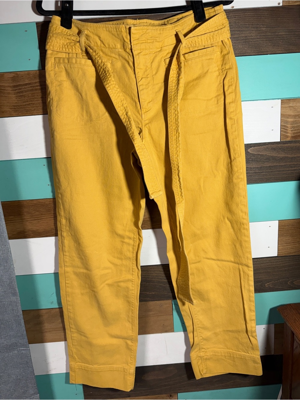 LOFT Women’s Size 6 Mustard Yellow Tie Waist Cropped Utility Pants Stretch
